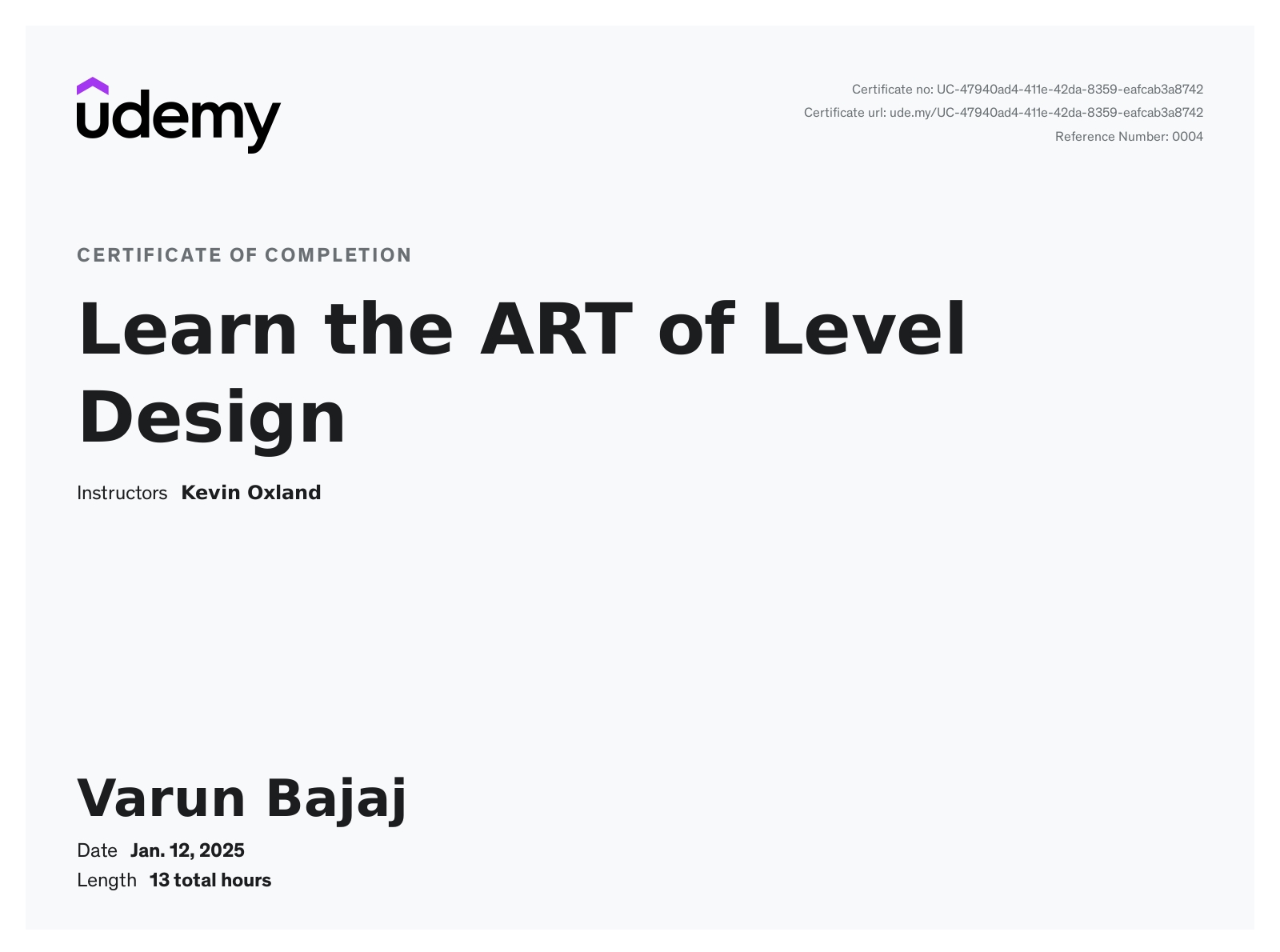Art of Level Design Certificate